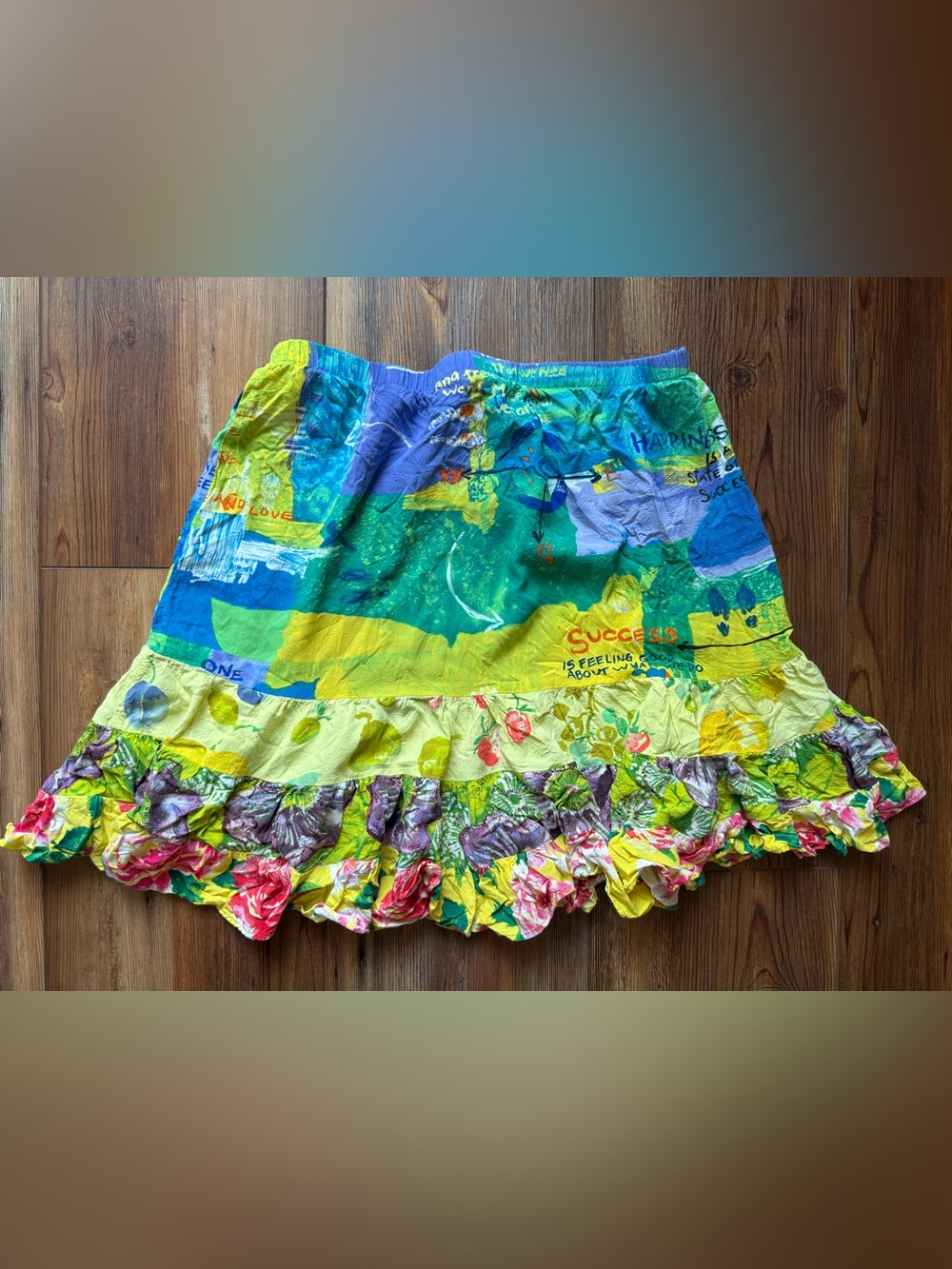 Jams World Vibrant Tiered Midi Skirt in Blue, Green & Yellow - Picture 5 of 6